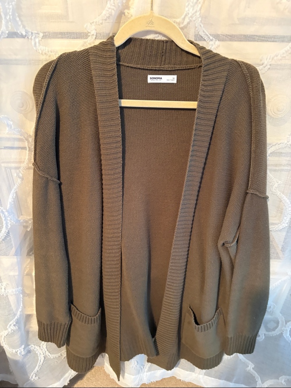 SONOMA Olive Brown Open-Front Knit Cardigan